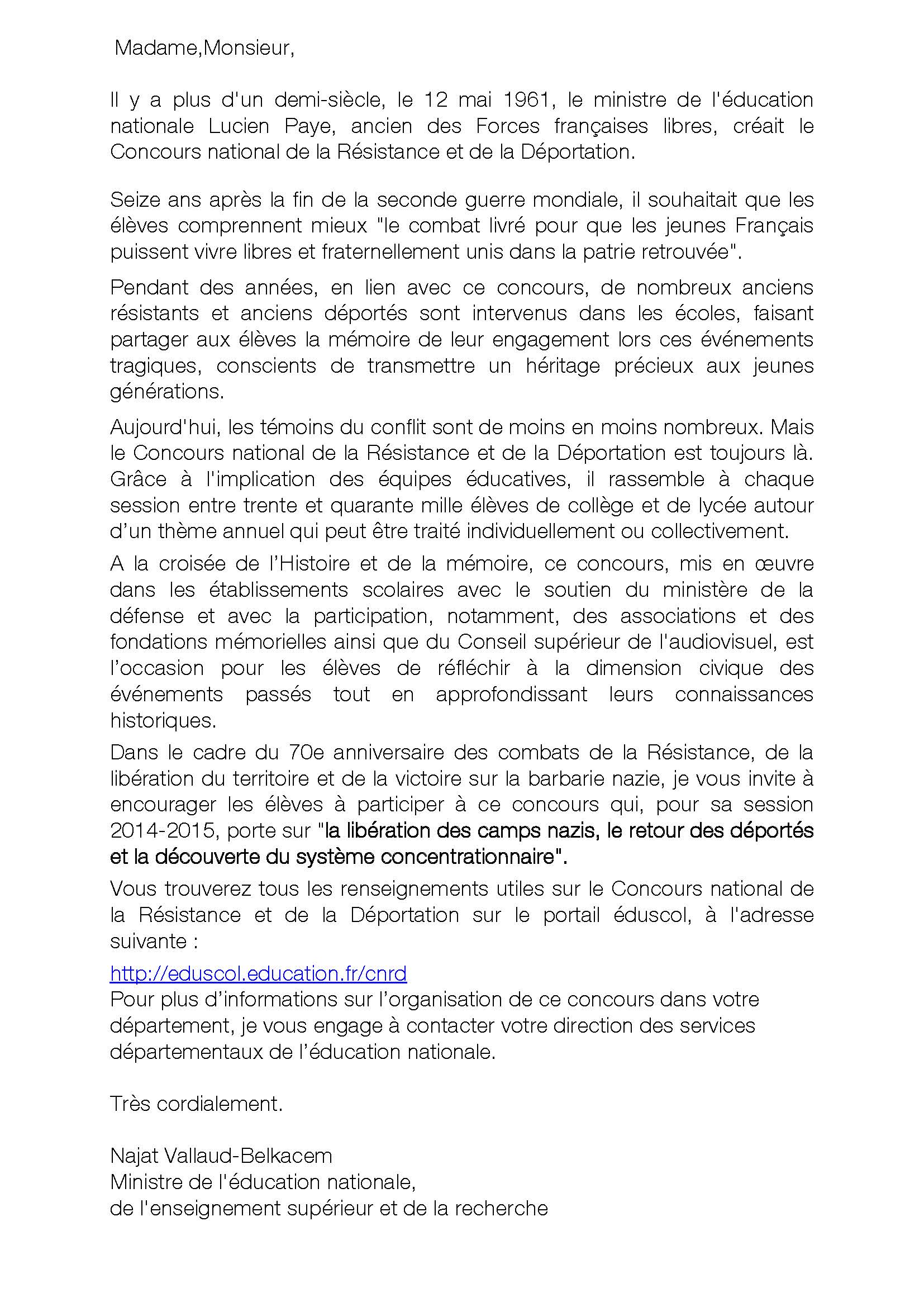 CONCOURS SCOLAIRE DE LA RESISTANCE ET DE LA DEPORTATION